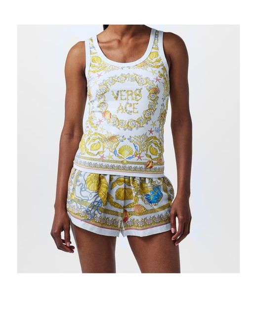 Versace Blue Barocco Printed Tank Vest