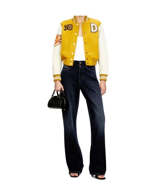 DIESEL Yellow L-Real-Cp Cropped Varsity Jacket