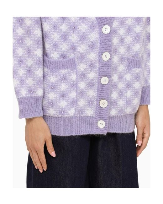 Alessandra Rich Purple Checked V-Neck Cardigan