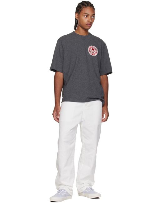 AMI Gray Logo-Patch Oversized T-Shirt for men