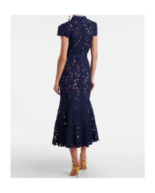 Self-Portrait Blue Belted Lace Midi Dress