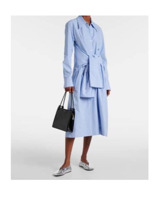 Jil Sander Blue Pinstripe Cotton Shirt Dress