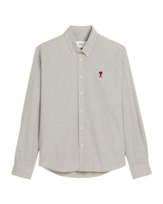 AMI Gray Striped Cotton Shirt for men