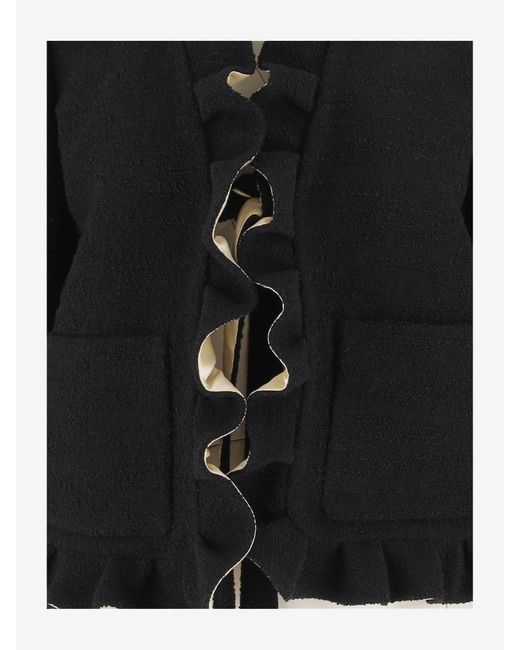 Valentino Black Ruffled Long-Sleeved Jacket
