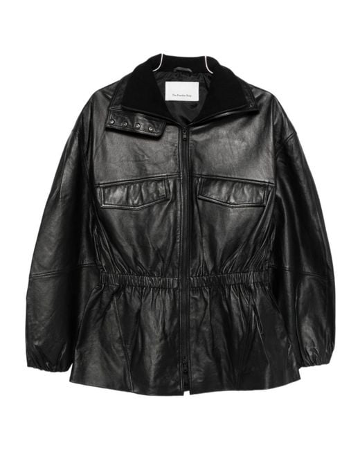 Frankie Shop Black Carnaby Funnel-Neck Leather Jacket
