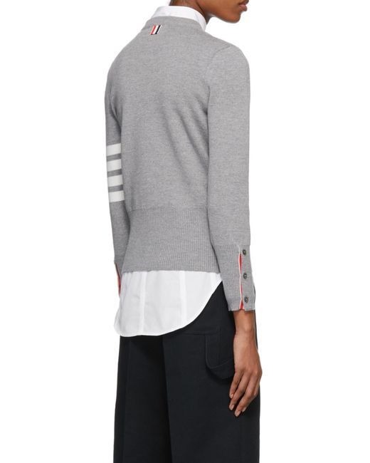 Thom Browne Gray Milano Stitch Classic 4-Bar Pullover