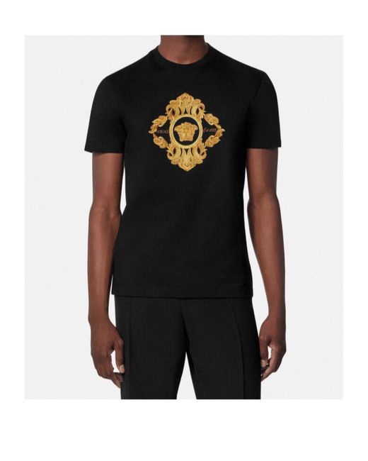 Versace Black Architectural Baroque-Embroidered T-Shirt for men