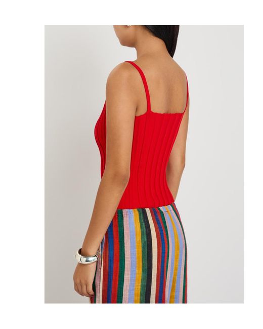 Staud Red Solid Ribbed-Knit Tank