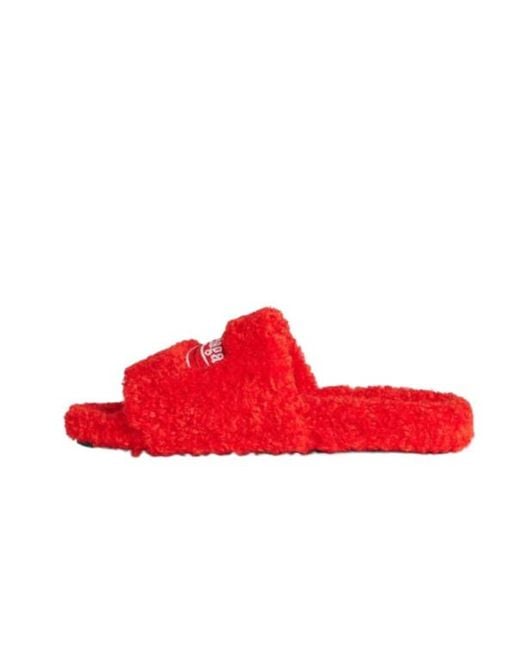 Balenciaga Red Logo Fleece Slides