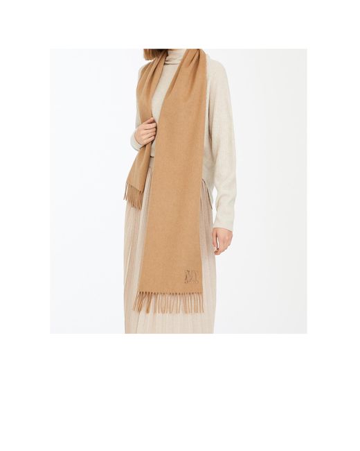 Max Mara Brown Monogram-Embroidered Camel Stole