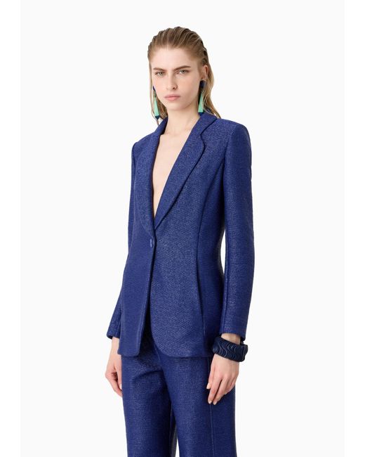 Giorgio Armani Blue Patterned-Jacquard Blazer