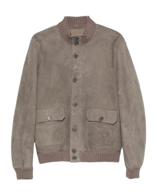 Salvatore Santoro Gray Suede Ribbed-Trim Jacket for men