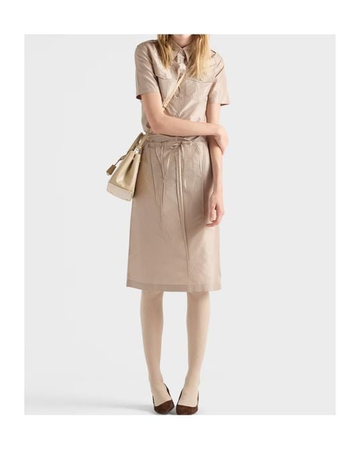 Prada Natural Drawstring Midi Skirt