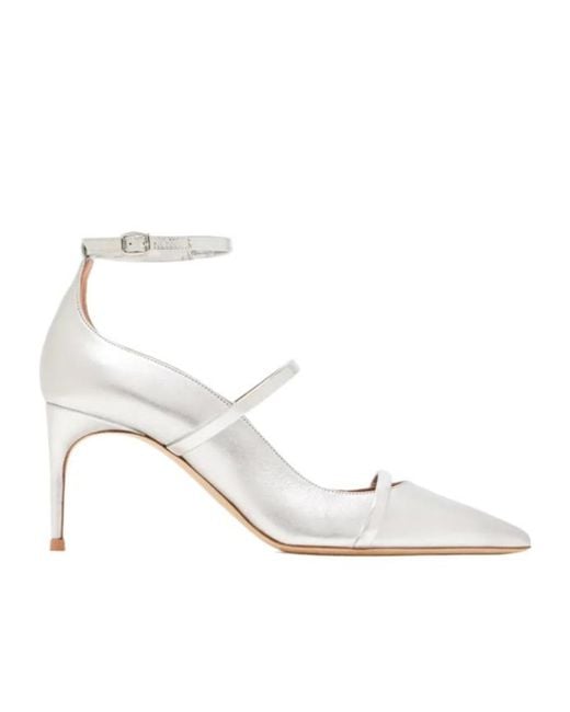 Malone Souliers White Ankle Strap Pumps