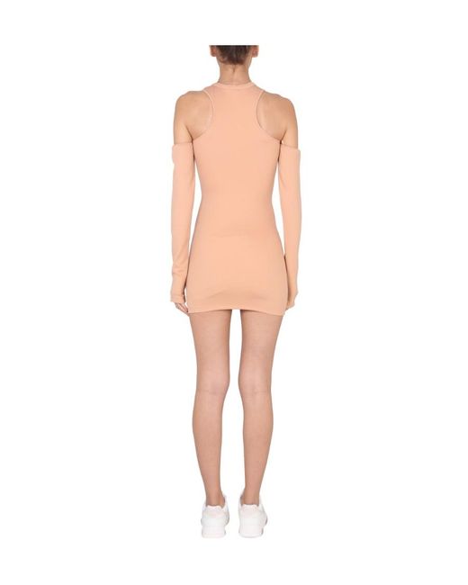Off-White c/o Virgil Abloh Pink Logo Detailed Asymmetric Mini Dress