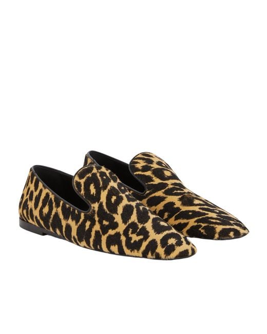 Jil Sander Brown Leopard Printed Slip-On Flat Loafers