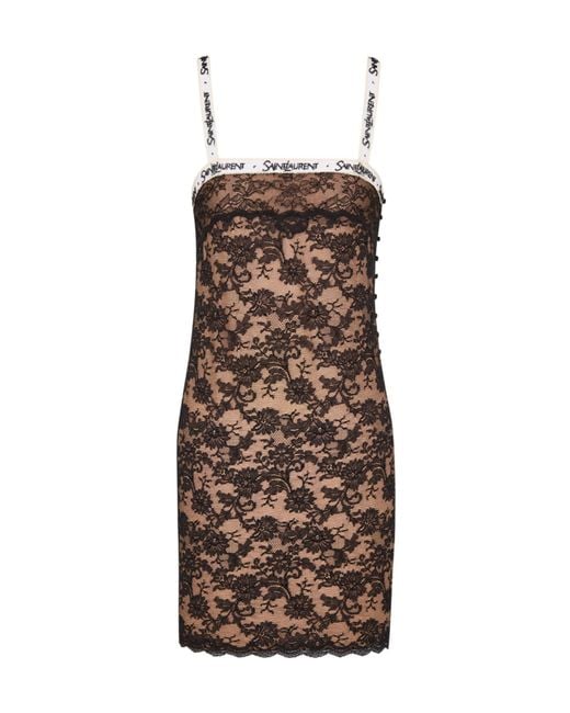 Saint Laurent Brown Vestido Lencero De Encaje