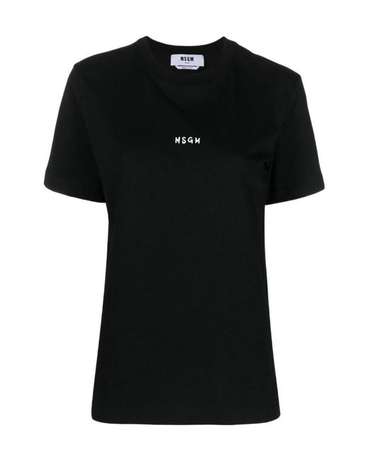 MSGM Black Logo-Print Cotton T-Shirt