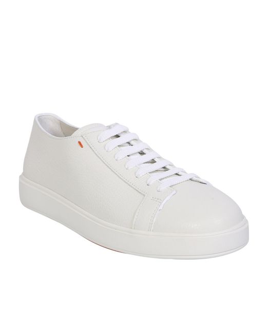 Santoni White Round-Toe Lace-Up Sneakers for men
