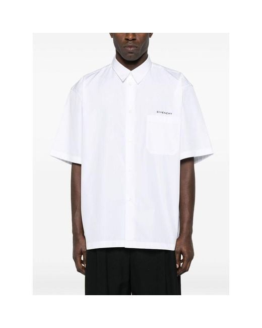 Givenchy White Logo Printed Collared Short-Sleeve Shirt for men