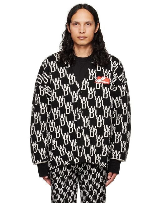 we11done Black Logo Jacquard Knitted Cardigan for men