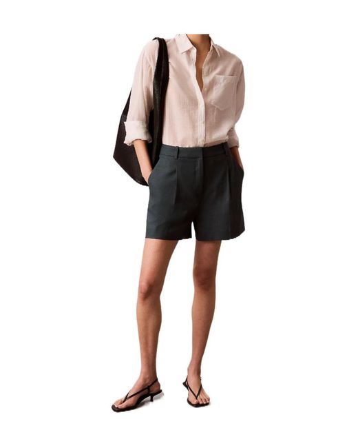 Calvin Klein Black Tailored Linen Shorts