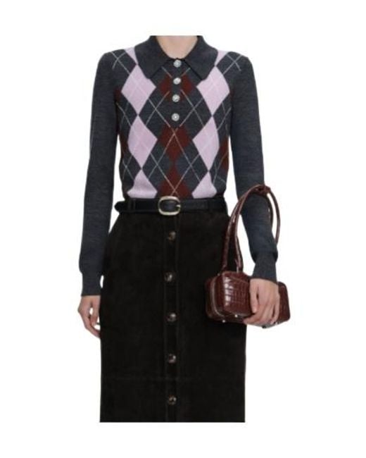Self-Portrait Black Argyle Lightweight Polo Jumper