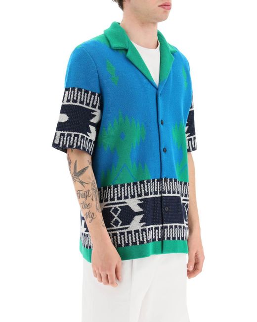 Alanui Blue Graphic Printed Buttoned Shirt for men