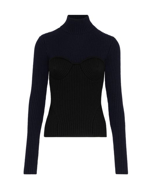 Jean Paul Gaultier Blue Ribbed High-Neck Sweater