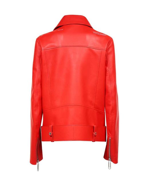 Off-White c/o Virgil Abloh Red Leather Biker Jacket