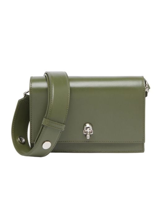 McQueen Green Small Skull Leather Shoulder Bag