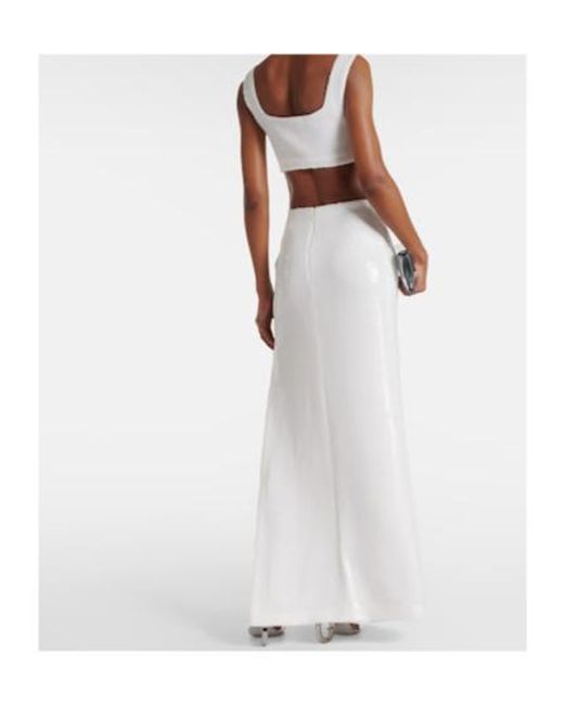 Galvan White Bridal Beating Heart Sequined Crop Top