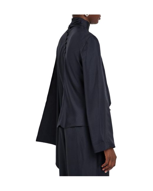Rohe Blue Draped Asymmetric Silk Top