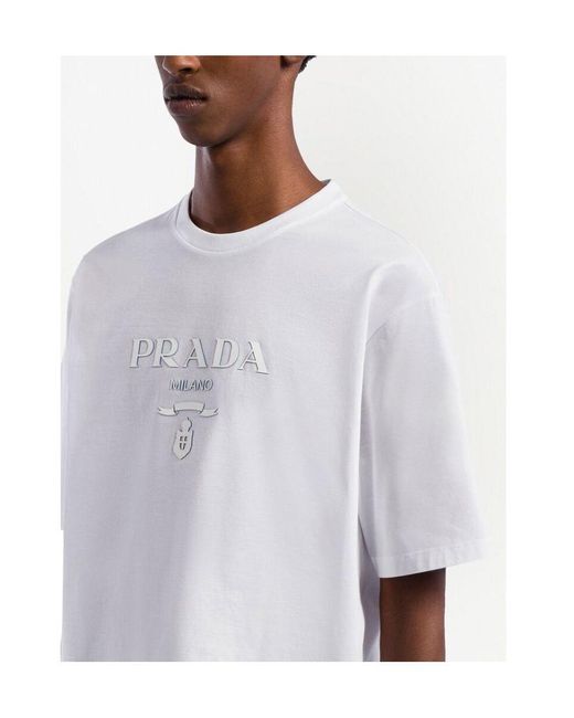 Prada White Logo Printed Crewneck T-Shirt for men
