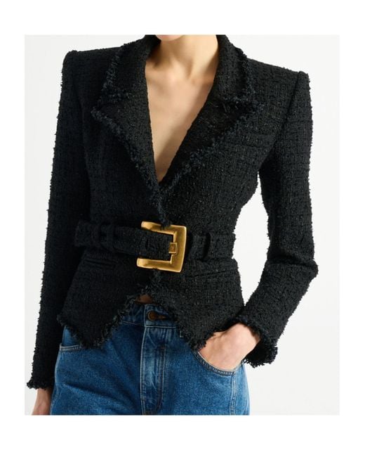 Balmain Black Belted Tweed Jacket