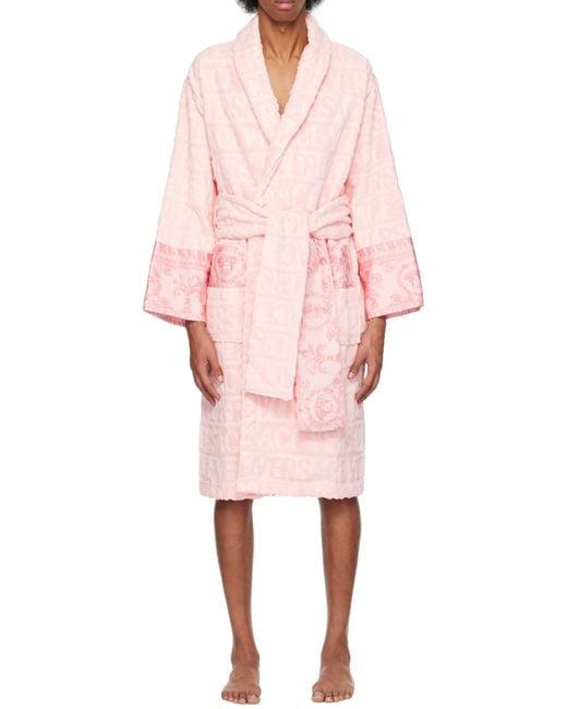 Versace Pink I Love Baroque Belted Bathrobe for men