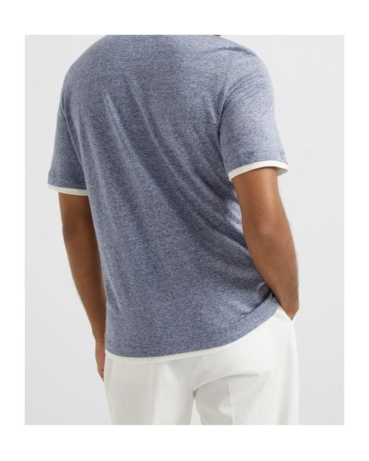 Brunello Cucinelli Blue Mélange-Effect Polo Shirt for men
