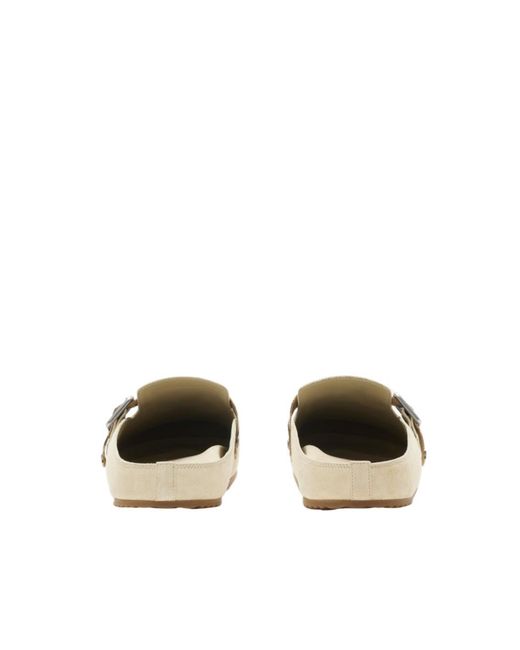Burberry White Urchin Checked Buckle Clogs for men
