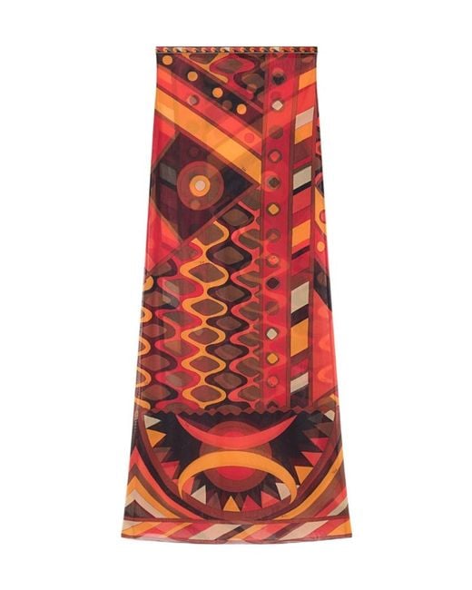 Emilio Pucci Red Pucci Geometric Maxi Skirt