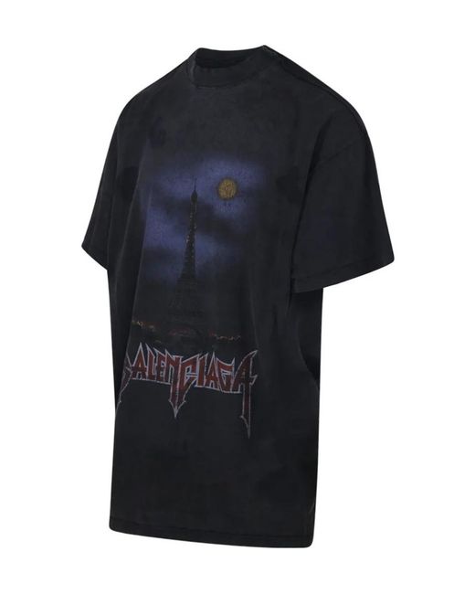 Balenciaga Black Paris Moon Vintage Oversized T-Shirt for men
