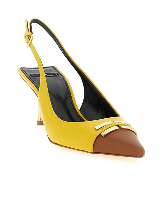 Elisabetta Franchi Yellow Contrast Toe Metal Detail Pumps