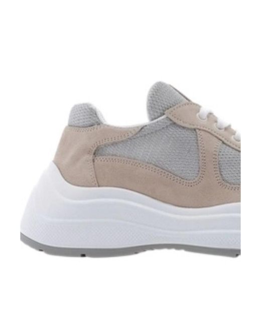 Prada Gray America's Cup Logo-Lace-Up Casual Sneakers