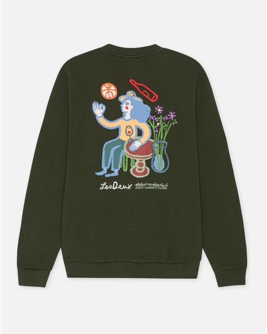 Les Deux Green Rural Graphic-Print Crew-Neck Sweater for men