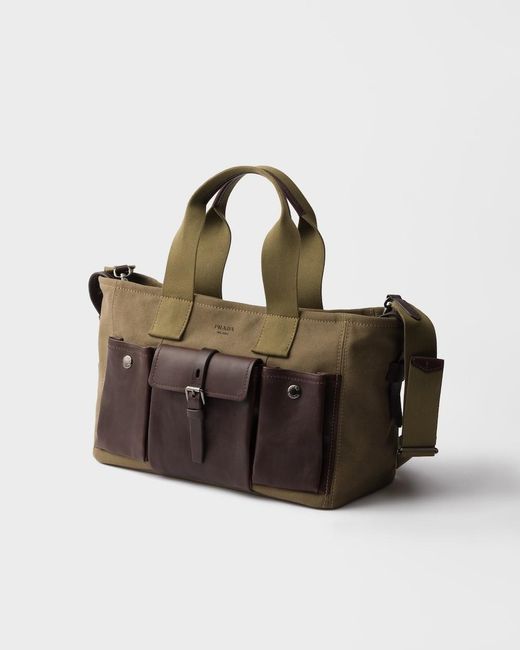 Prada Black Route Large Canvas And Leather Tote Bag