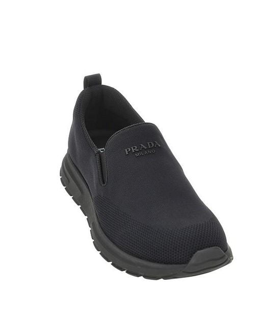 Prada Black Stretch Knitted Slip-On Sneakers for men