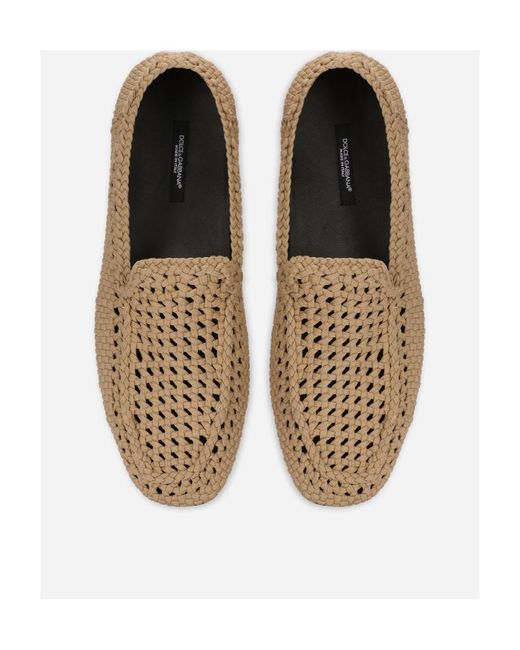 Dolce & Gabbana Natural Woven Almond-Toe Slip-On Loafers for men