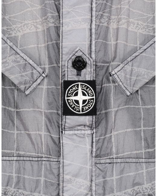 Stone Island Gray Reflective Grid Drawstring Jacket for men