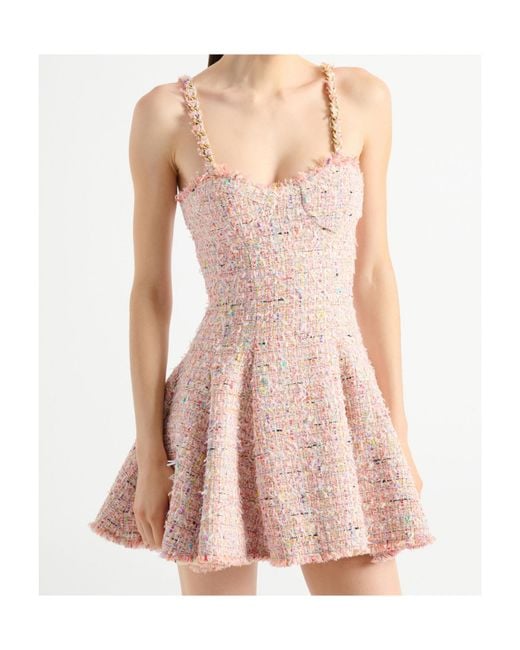 Balmain Pink Tweed Flared Mini Dress