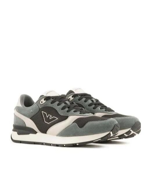Emporio Armani Gray Logo Embroidered Mesh Panelled Sneakers for men