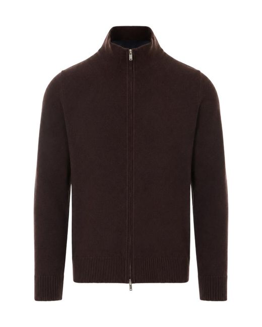 Alpha Studio Brown Zip-Up Knitted Jacket for men